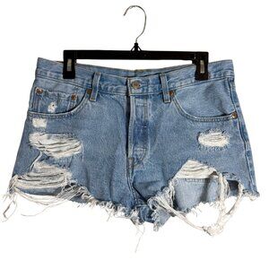 Levi's 501 Distressed Premium Denim Shorts Women's 30 Blue Festival High Rise